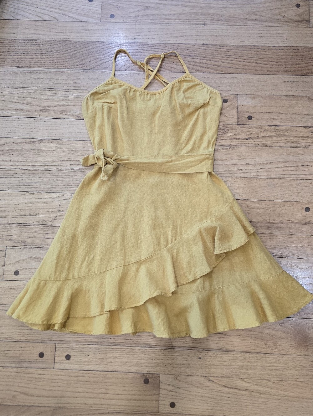 Speechless Mustard Yellow Linen Blend Ruffle Mini Dress S